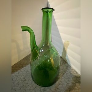 Vintage Italian Green Glass Wine Decanter Ice Chiller With Pocket